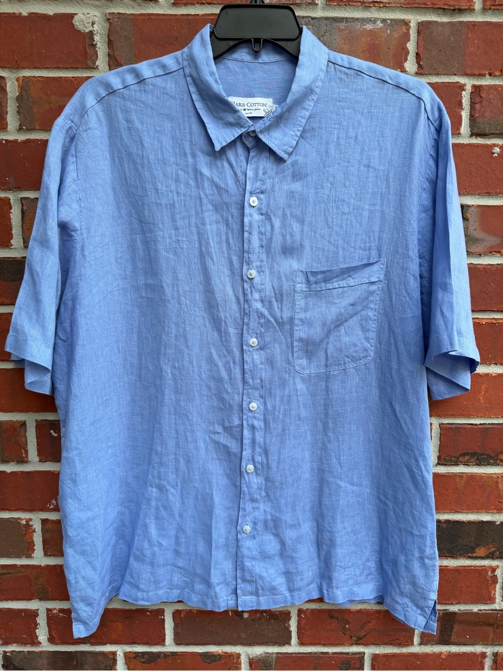 Haris Cotton Made in Greece XXL Linen Light Blue Short-Sleeve Button-Up Shirt F7